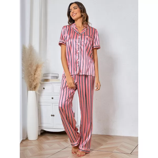 Floerns Women's Printed Two Piece Short Sleeve Sleepwear Long Pants Pajamas Sets