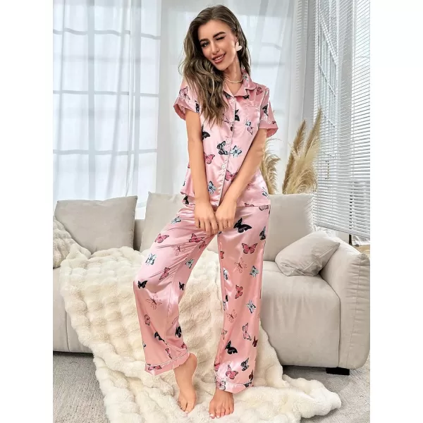 Floerns Women's Printed Two Piece Short Sleeve Sleepwear Long Pants Pajamas Sets