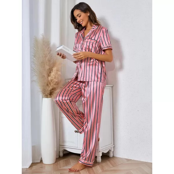 Floerns Women's Printed Two Piece Short Sleeve Sleepwear Long Pants Pajamas Sets