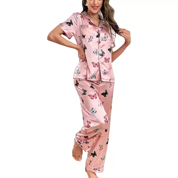Floerns Women's Printed Two Piece Short Sleeve Sleepwear Long Pants Pajamas Sets