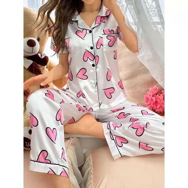 Floerns Women's Printed Two Piece Short Sleeve Sleepwear Long Pants Pajamas Sets