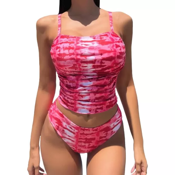 Floerns Women's 2 Piece Bikini Swimsuit Tie Dye High Waist Ruched Bathing Suit