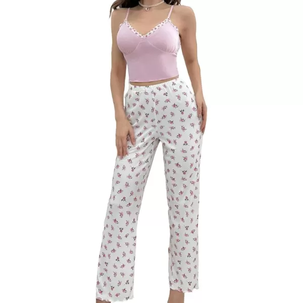 Floerns Women's Floral Print Crop Cami Top &amp; Pants 2 Piece Pajama Set
