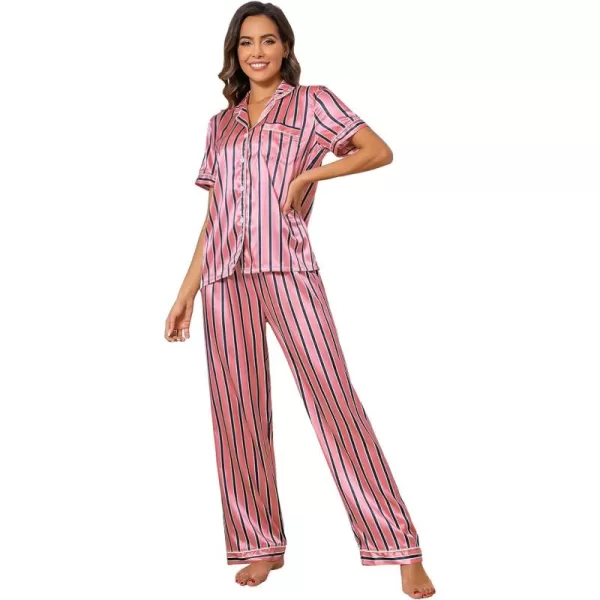 Floerns Women's Printed Two Piece Short Sleeve Sleepwear Long Pants Pajamas Sets