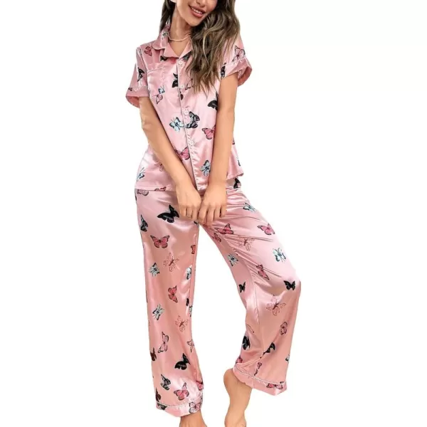 Floerns Women's Printed Two Piece Short Sleeve Sleepwear Long Pants Pajamas Sets