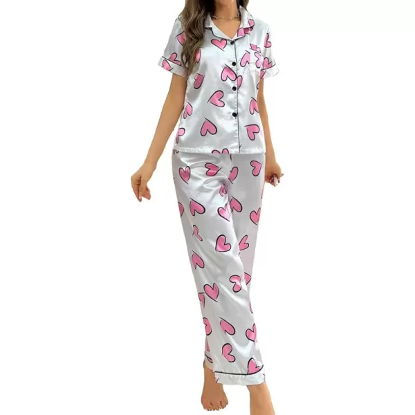 Floerns Women's Printed Two Piece Short Sleeve Sleepwear Long Pants Pajamas Sets