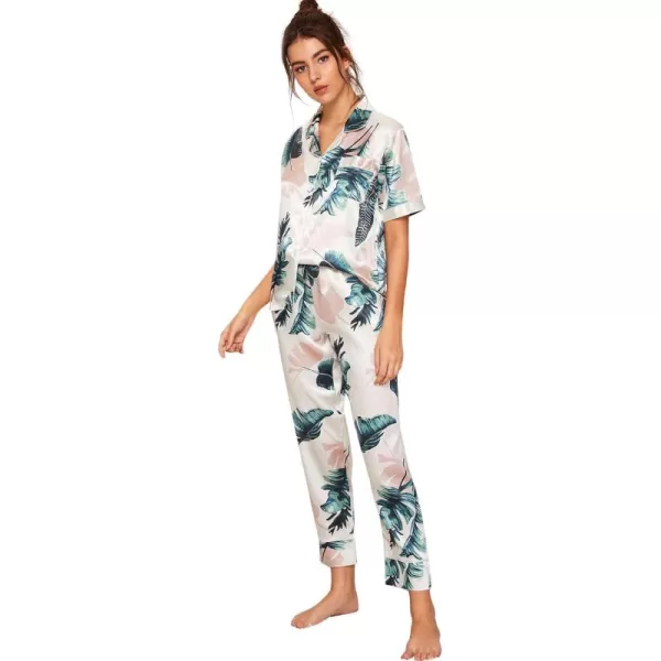 Floerns Women's Printed Two Piece Short Sleeve Sleepwear Long Pants Pajamas Sets
