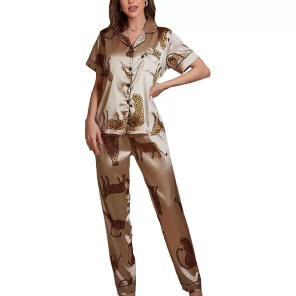 Floerns Women's Printed Two Piece Short Sleeve Sleepwear Long Pants Pajamas Sets