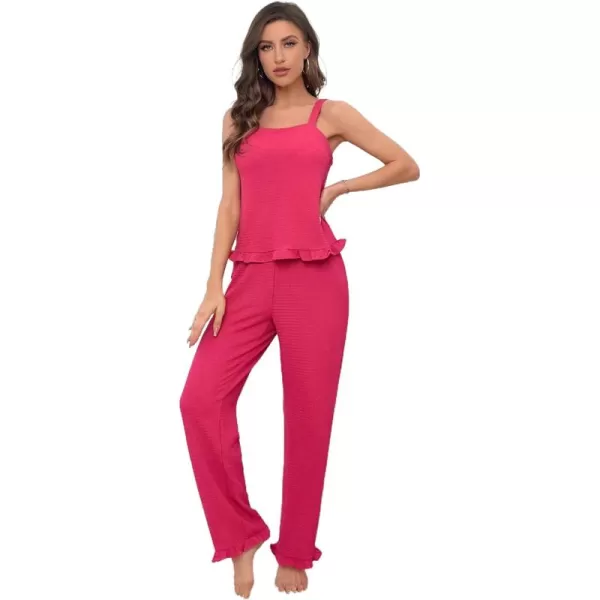 Floerns Women's Ruffle Hem Cami Top With Pants Two Piece Pajama Set