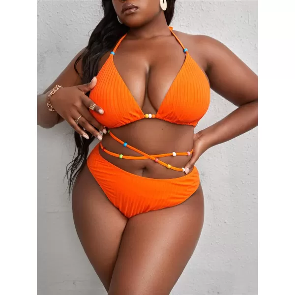 Floerns Women's Plus Size Criss Cross Halter Triangle 2 Piece Bikini Swimsuit