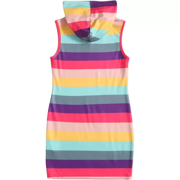 Floerns Toddler Girl's Striped Print Sleeveless Hooded Neck Pencil Short Dress