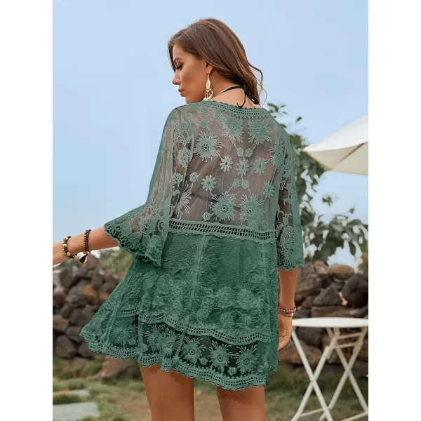 Floerns Women's Contrast Lace Plunging V Neck Bikini Cover Up Beach Dress Bathing Suit