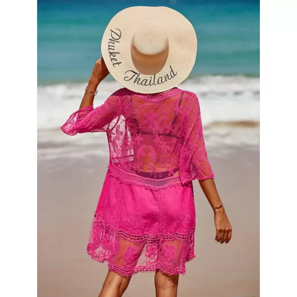Floerns Women's Contrast Lace Plunging V Neck Bikini Cover Up Beach Dress Bathing Suit