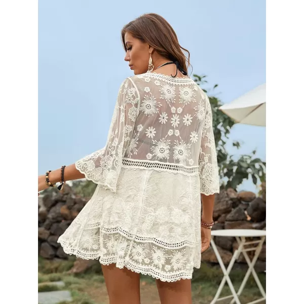 Floerns Women's Contrast Lace Plunging V Neck Bikini Cover Up Beach Dress Bathing Suit
