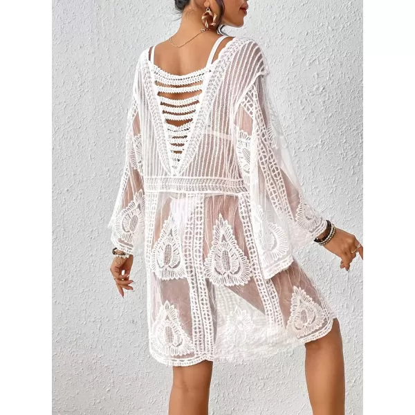 Floerns Women's Contrast Lace Plunging V Neck Bikini Cover Up Beach Dress Bathing Suit