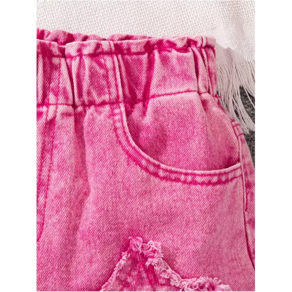 Floerns Girl's Causal Star Pattern Ripped Raw Hem High Waist Denim Shorts