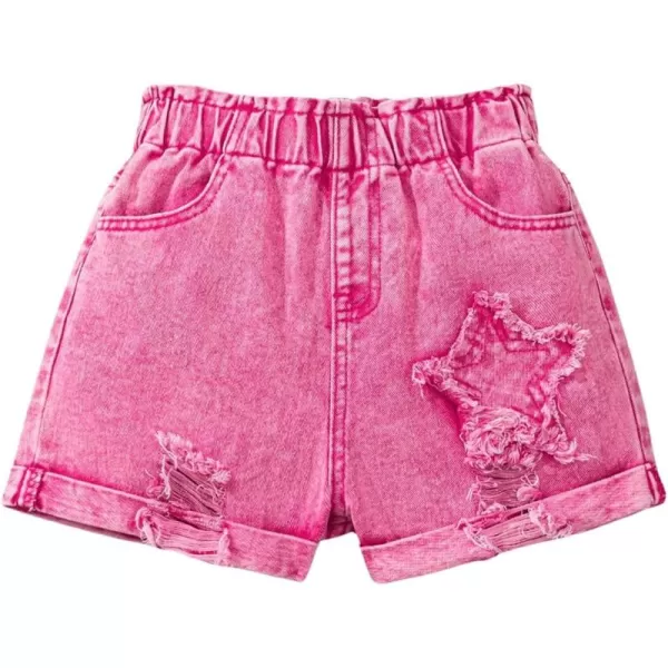Floerns Girl's Causal Star Pattern Ripped Raw Hem High Waist Denim Shorts