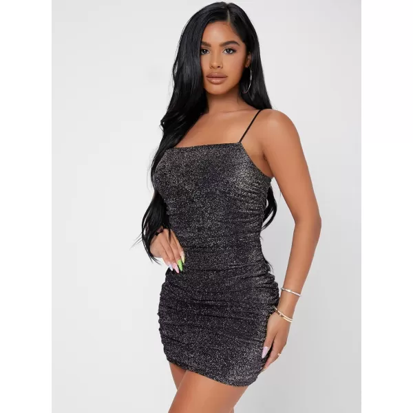 Floerns Women's Glitter Sleeveless Ruched Party Clubwear Bodycon Mini Dress