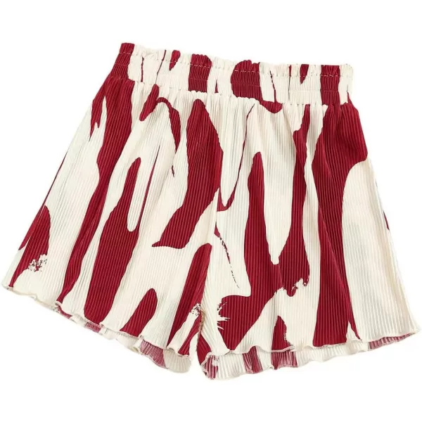 Floerns Women's Graphic Print Lettuce Trim Elastic High Waist Wide Leg Shorts