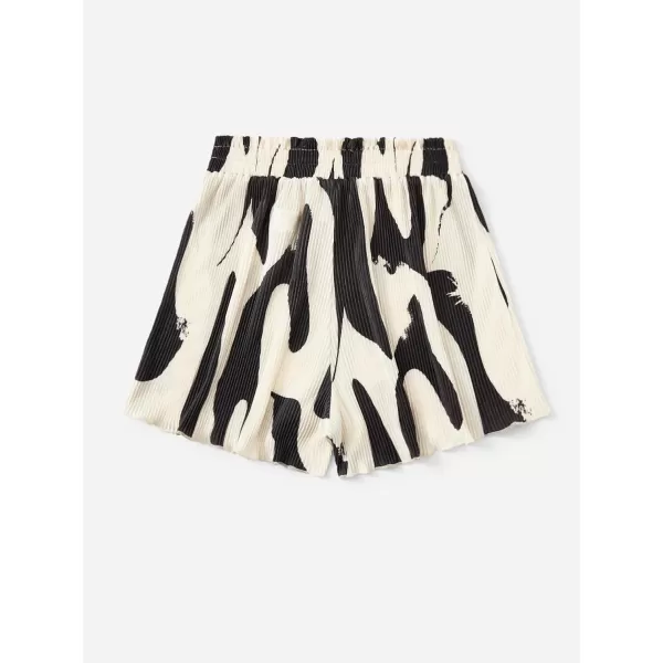 Floerns Women's Graphic Print Lettuce Trim Elastic High Waist Wide Leg Shorts