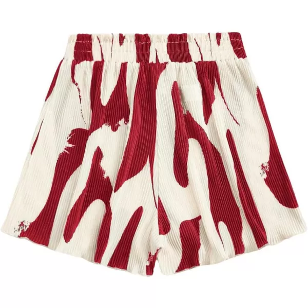 Floerns Women's Graphic Print Lettuce Trim Elastic High Waist Wide Leg Shorts