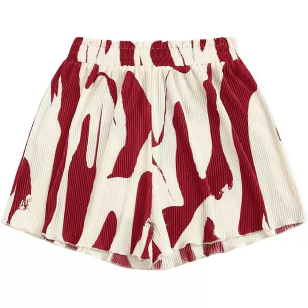 Floerns Women's Graphic Print Lettuce Trim Elastic High Waist Wide Leg Shorts