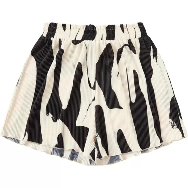 Floerns Women's Graphic Print Lettuce Trim Elastic High Waist Wide Leg Shorts