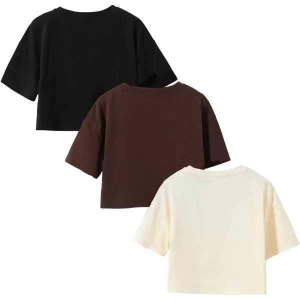 Floerns Girls 3 Pcs Short Sleeve Lettuce Trim Rib Knit Tee Shirt Crop Top
