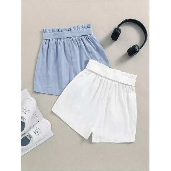 Floerns Girl's Casual Ruched Paperbag Waist Tie Knot Front High Waist Textured Shorts
