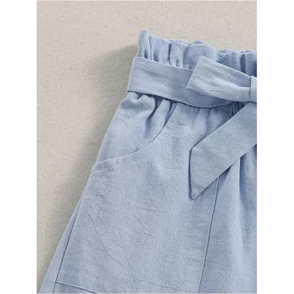 Floerns Girl's Casual Ruched Paperbag Waist Tie Knot Front High Waist Textured Shorts