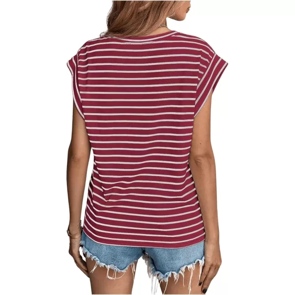 Floerns Women's Casual Stripe Print Cap Sleeve T Shirts Round Neck Tee