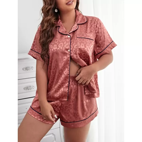 Floerns Women's Notch Collar Print Sleepwear Two Piece Pajama Set