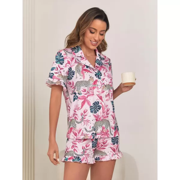Floerns Women's Notch Collar Print Sleepwear Two Piece Pajama Set