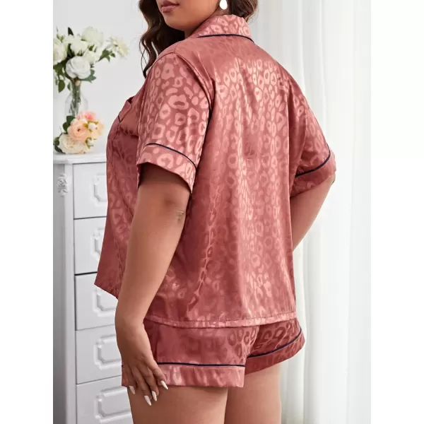 Floerns Women's Notch Collar Print Sleepwear Two Piece Pajama Set