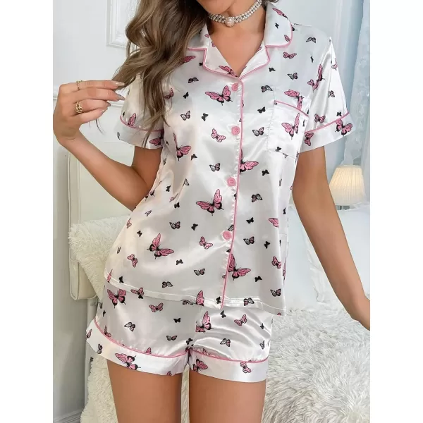 Floerns Women's Notch Collar Print Sleepwear Two Piece Pajama Set