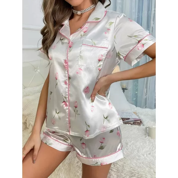Floerns Women's Notch Collar Print Sleepwear Two Piece Pajama Set