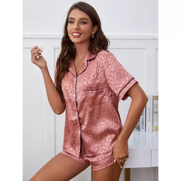 Floerns Women's Notch Collar Print Sleepwear Two Piece Pajama Set