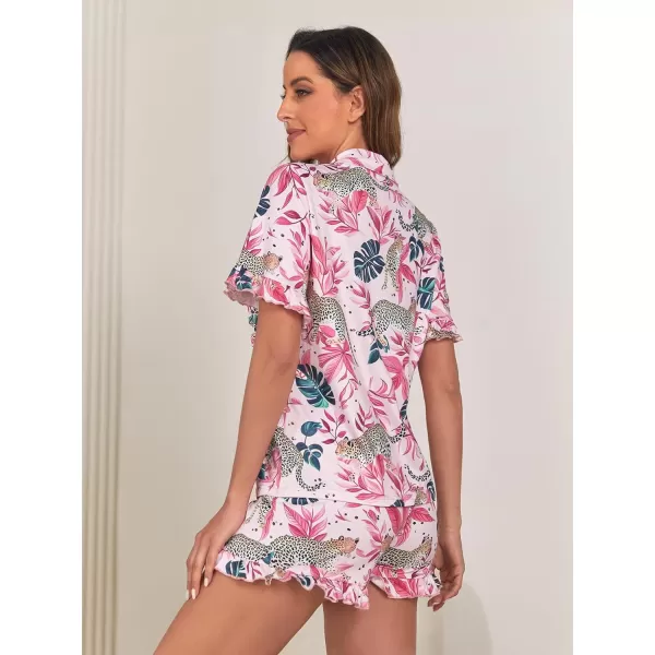Floerns Women's Notch Collar Print Sleepwear Two Piece Pajama Set