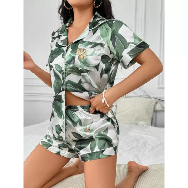 Floerns Women's Notch Collar Print Sleepwear Two Piece Pajama Set