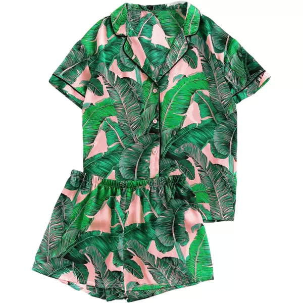 Floerns Women's Notch Collar Print Sleepwear Two Piece Pajama Set