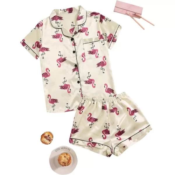 Floerns Women's Notch Collar Print Sleepwear Two Piece Pajama Set
