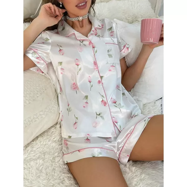 Floerns Women's Notch Collar Print Sleepwear Two Piece Pajama Set