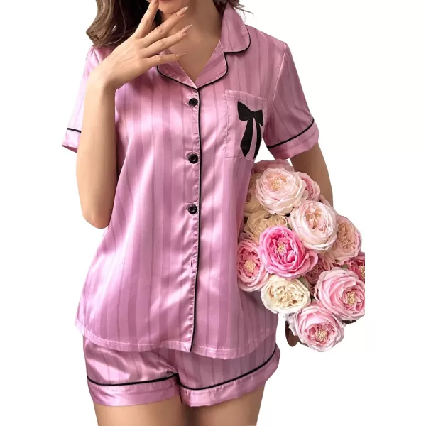 Floerns Women's Notch Collar Print Sleepwear Two Piece Pajama Set