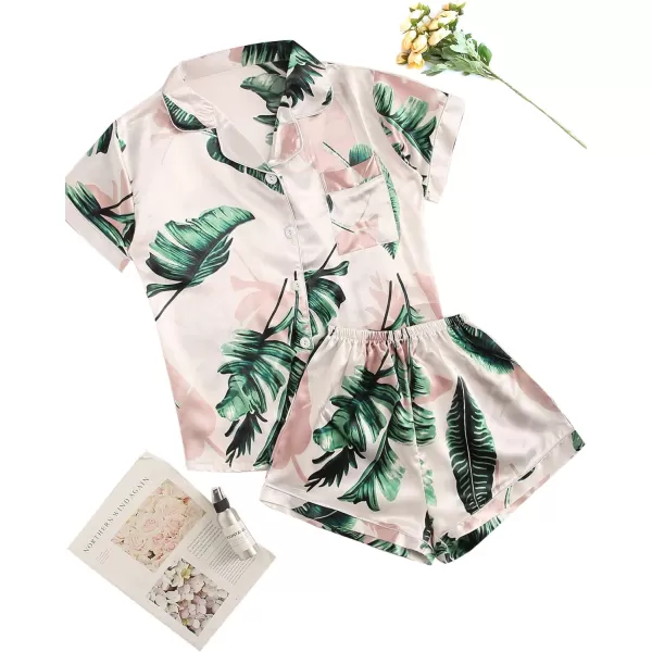 Floerns Women's Notch Collar Print Sleepwear Two Piece Pajama Set
