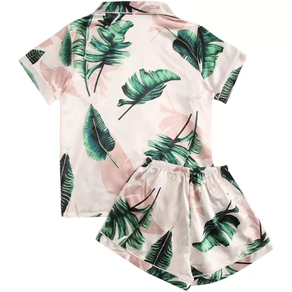 Floerns Women's Notch Collar Print Sleepwear Two Piece Pajama Set