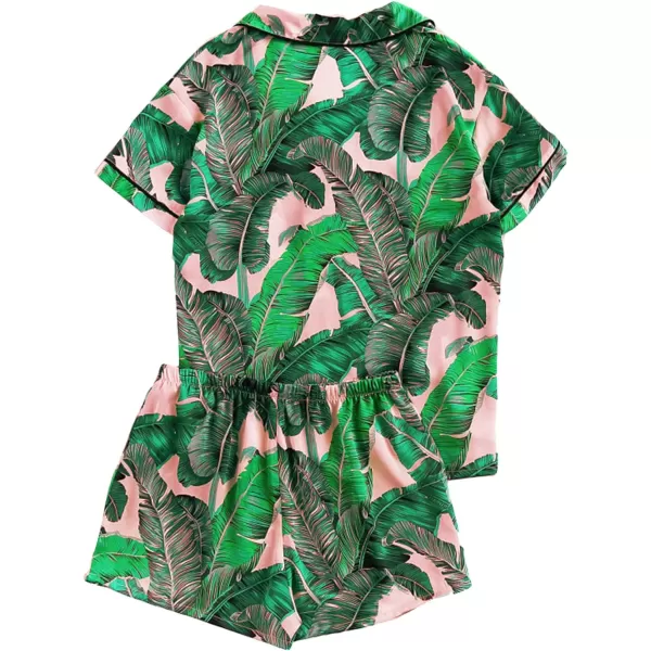 Floerns Women's Notch Collar Print Sleepwear Two Piece Pajama Set