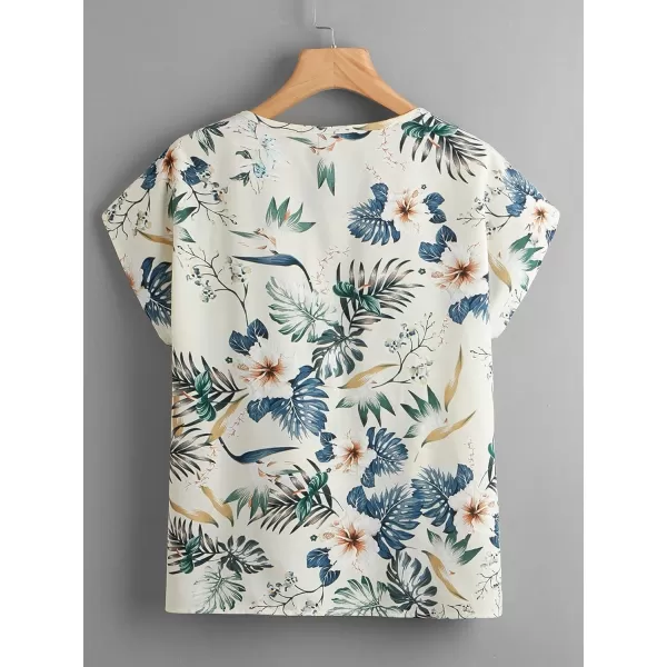 Floerns Women's Short Sleeve Business Casual Tops Graphic Print Office Work Blouse Tops