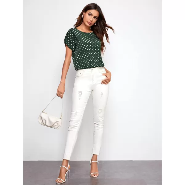 Floerns Women's Short Sleeve Business Casual Tops Graphic Print Office Work Blouse Tops