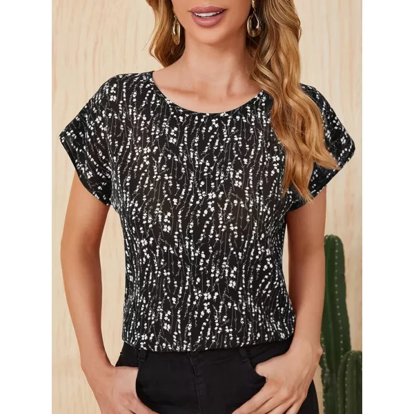 Floerns Women's Short Sleeve Business Casual Tops Graphic Print Office Work Blouse Tops