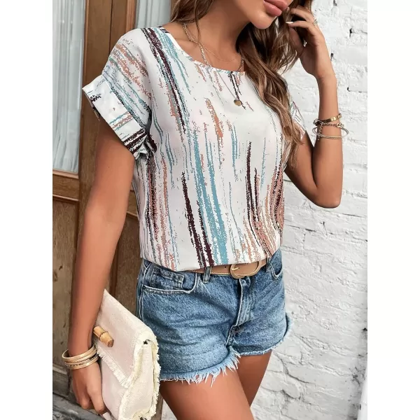 Floerns Women's Short Sleeve Business Casual Tops Graphic Print Office Work Blouse Tops